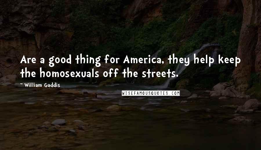 William Gaddis Quotes: Are a good thing for America, they help keep the homosexuals off the streets.