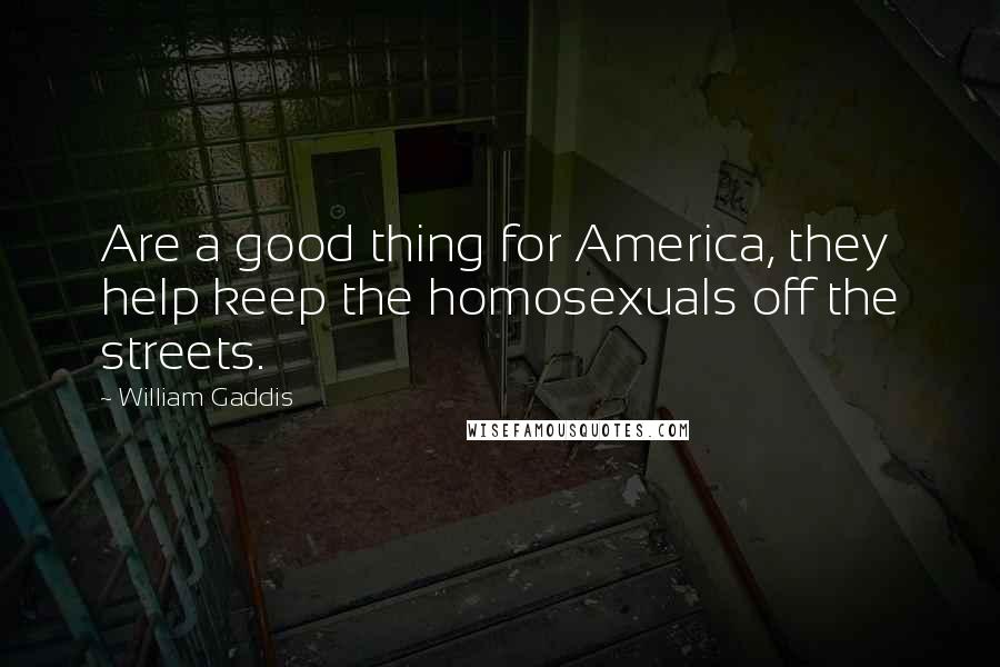 William Gaddis Quotes: Are a good thing for America, they help keep the homosexuals off the streets.