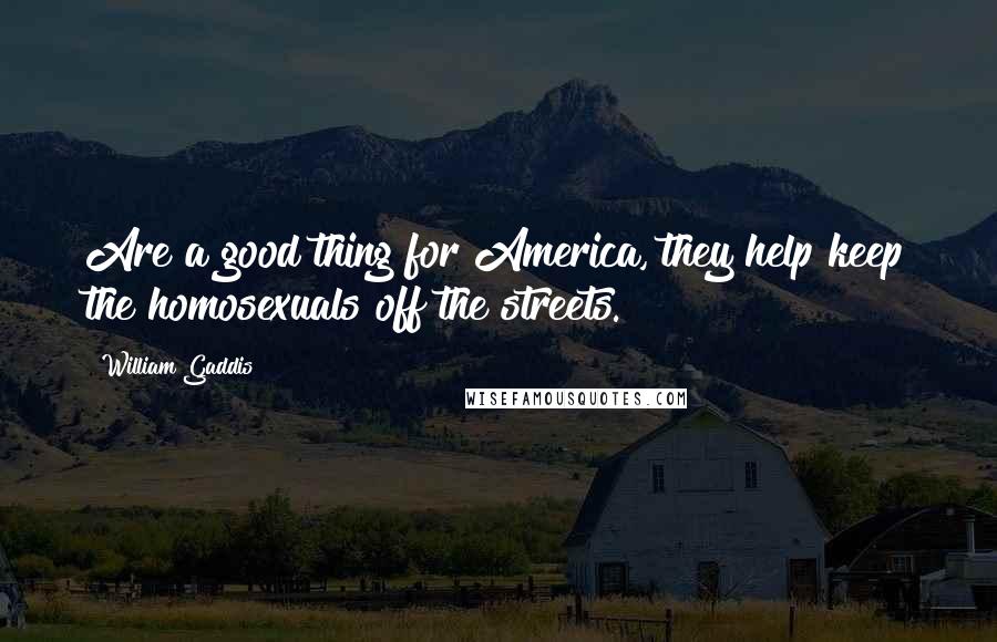 William Gaddis Quotes: Are a good thing for America, they help keep the homosexuals off the streets.