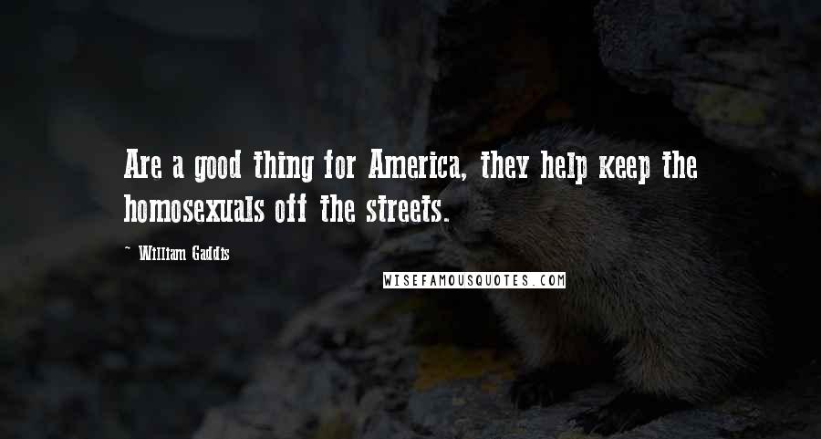 William Gaddis Quotes: Are a good thing for America, they help keep the homosexuals off the streets.