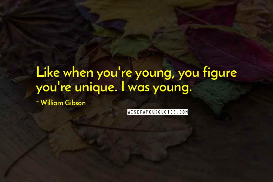 William Gibson Quotes: Like when you're young, you figure you're unique. I was young.