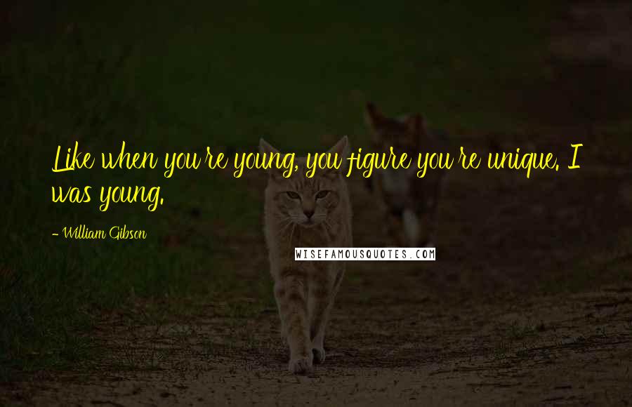 William Gibson Quotes: Like when you're young, you figure you're unique. I was young.