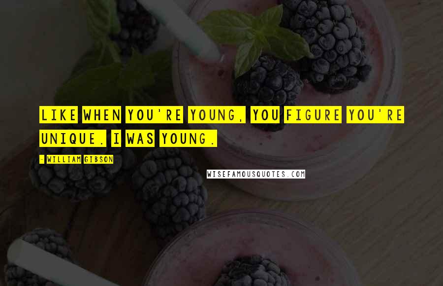 William Gibson Quotes: Like when you're young, you figure you're unique. I was young.