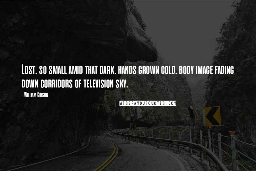 William Gibson Quotes: Lost, so small amid that dark, hands grown cold, body image fading down corridors of television sky.