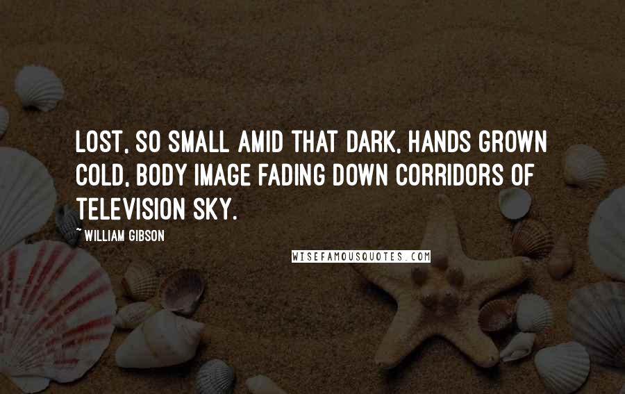 William Gibson Quotes: Lost, so small amid that dark, hands grown cold, body image fading down corridors of television sky.