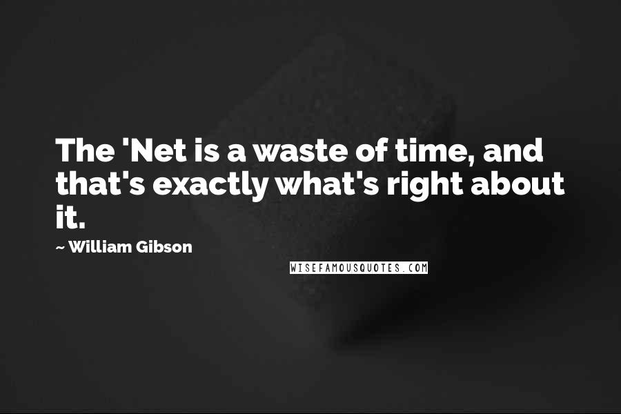 William Gibson Quotes: The 'Net is a waste of time, and that's exactly what's right about it.