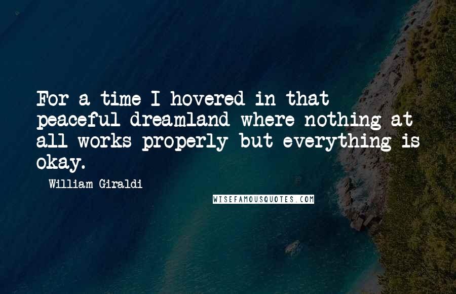 William Giraldi Quotes: For a time I hovered in that peaceful dreamland where nothing at all works properly but everything is okay.