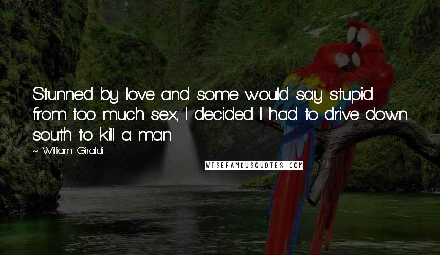 William Giraldi Quotes: Stunned by love and some would say stupid from too much sex, I decided I had to drive down south to kill a man.