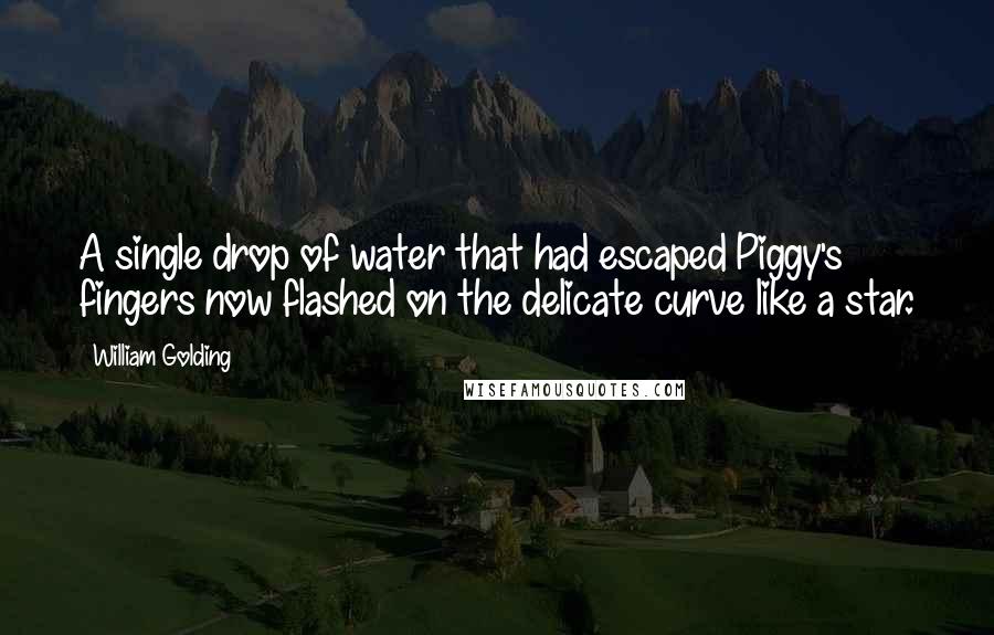 William Golding Quotes: A single drop of water that had escaped Piggy's fingers now flashed on the delicate curve like a star.