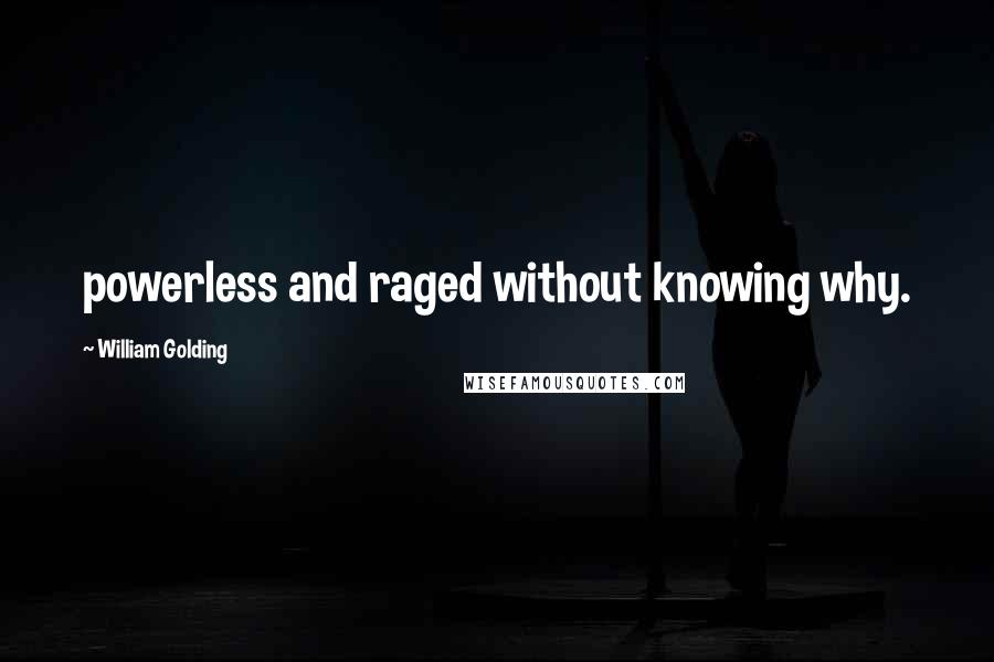 William Golding Quotes: powerless and raged without knowing why.