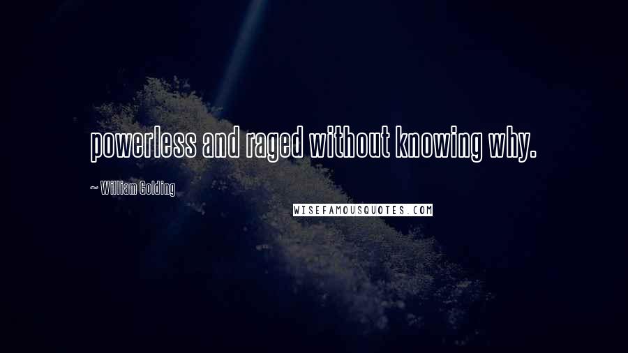 William Golding Quotes: powerless and raged without knowing why.