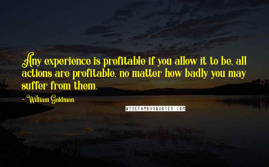 William Goldman Quotes: Any experience is profitable if you allow it to be, all actions are profitable, no matter how badly you may suffer from them.