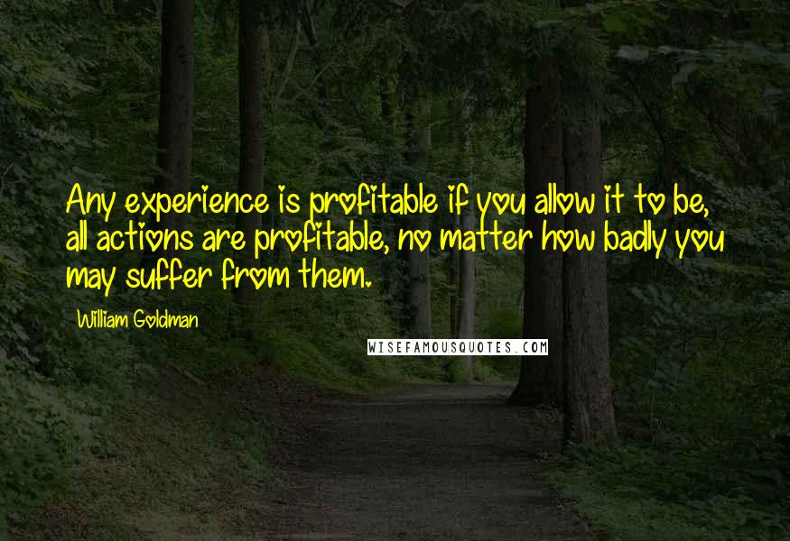 William Goldman Quotes: Any experience is profitable if you allow it to be, all actions are profitable, no matter how badly you may suffer from them.