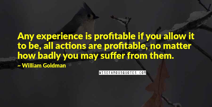 William Goldman Quotes: Any experience is profitable if you allow it to be, all actions are profitable, no matter how badly you may suffer from them.