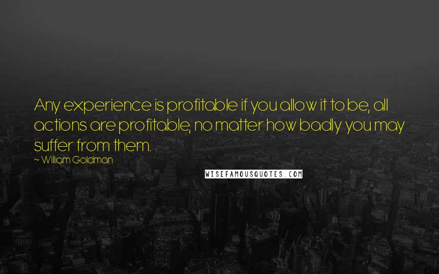 William Goldman Quotes: Any experience is profitable if you allow it to be, all actions are profitable, no matter how badly you may suffer from them.