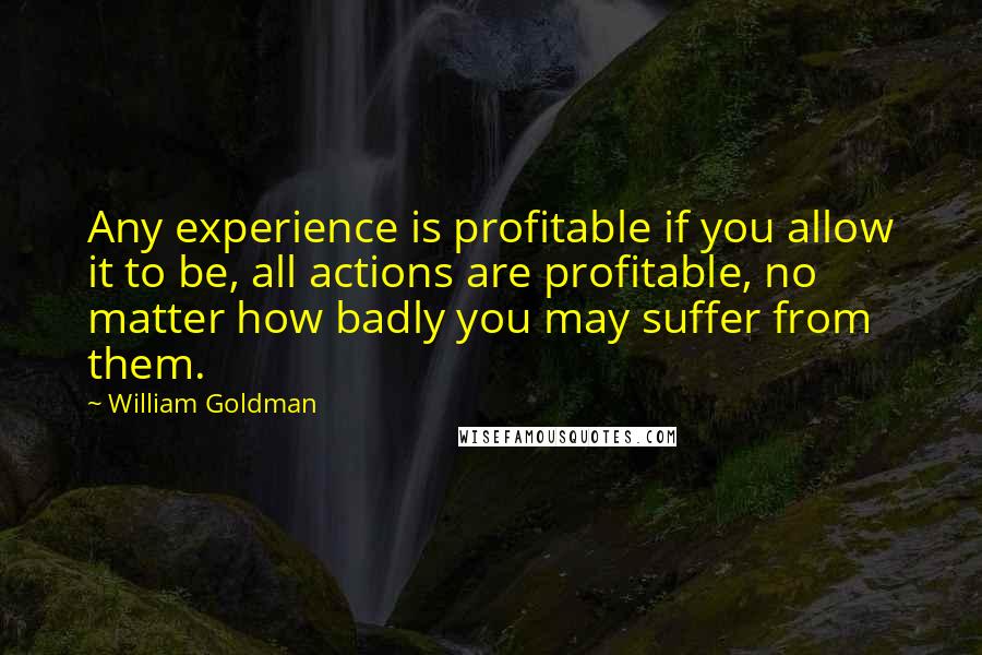 William Goldman Quotes: Any experience is profitable if you allow it to be, all actions are profitable, no matter how badly you may suffer from them.