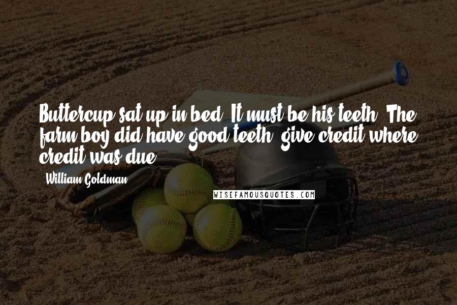William Goldman Quotes: Buttercup sat up in bed. It must be his teeth. The farm boy did have good teeth, give credit where credit was due.