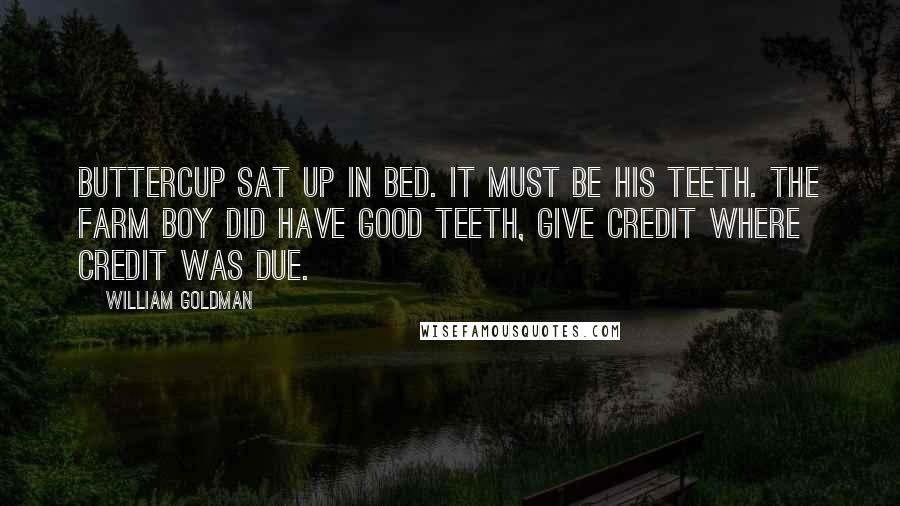 William Goldman Quotes: Buttercup sat up in bed. It must be his teeth. The farm boy did have good teeth, give credit where credit was due.