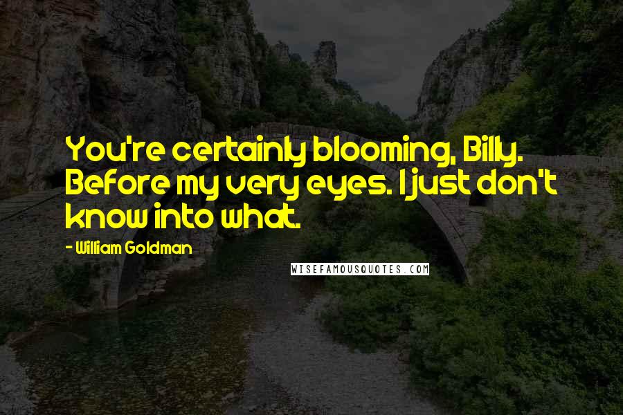 William Goldman Quotes: You're certainly blooming, Billy. Before my very eyes. I just don't know into what.