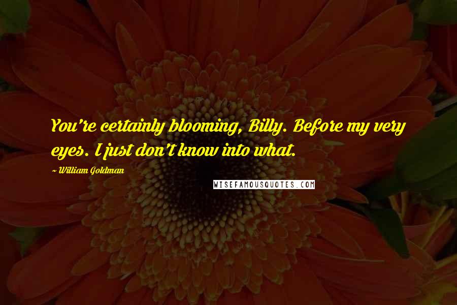William Goldman Quotes: You're certainly blooming, Billy. Before my very eyes. I just don't know into what.
