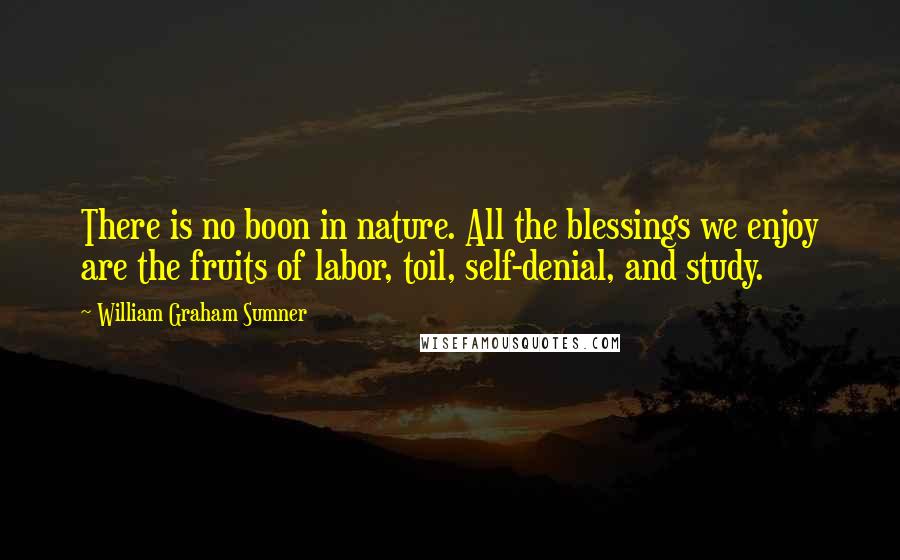 William Graham Sumner Quotes: There is no boon in nature. All the blessings we enjoy are the fruits of labor, toil, self-denial, and study.