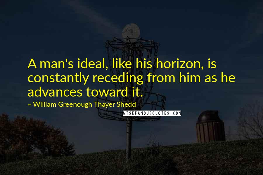 William Greenough Thayer Shedd Quotes: A man's ideal, like his horizon, is constantly receding from him as he advances toward it.