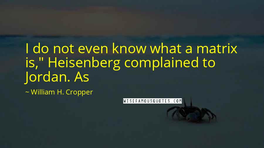 William H. Cropper Quotes: I do not even know what a matrix is," Heisenberg complained to Jordan. As