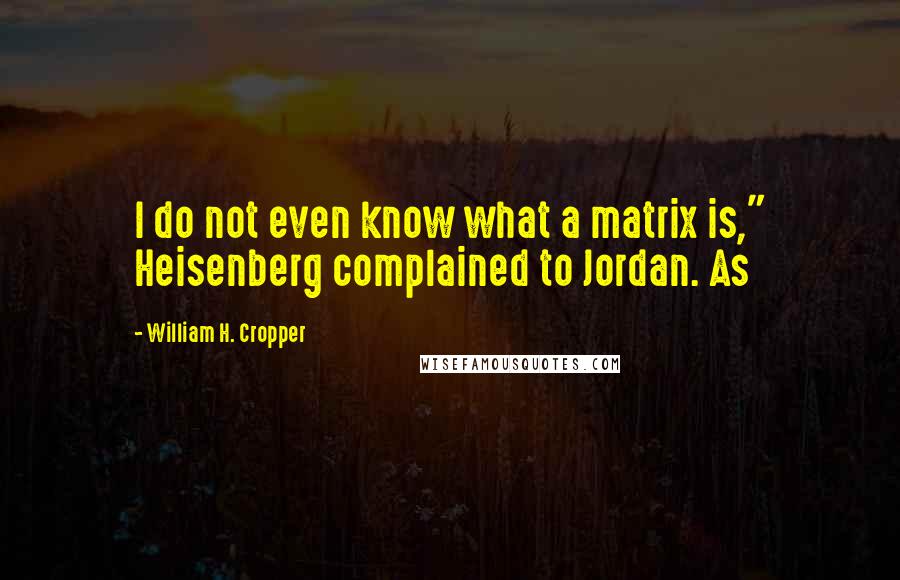 William H. Cropper Quotes: I do not even know what a matrix is," Heisenberg complained to Jordan. As