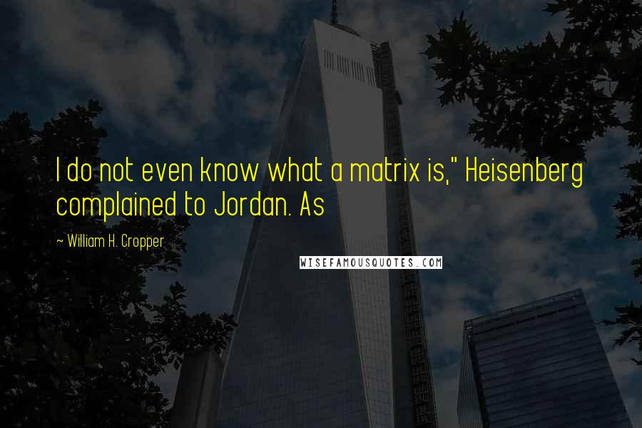 William H. Cropper Quotes: I do not even know what a matrix is," Heisenberg complained to Jordan. As