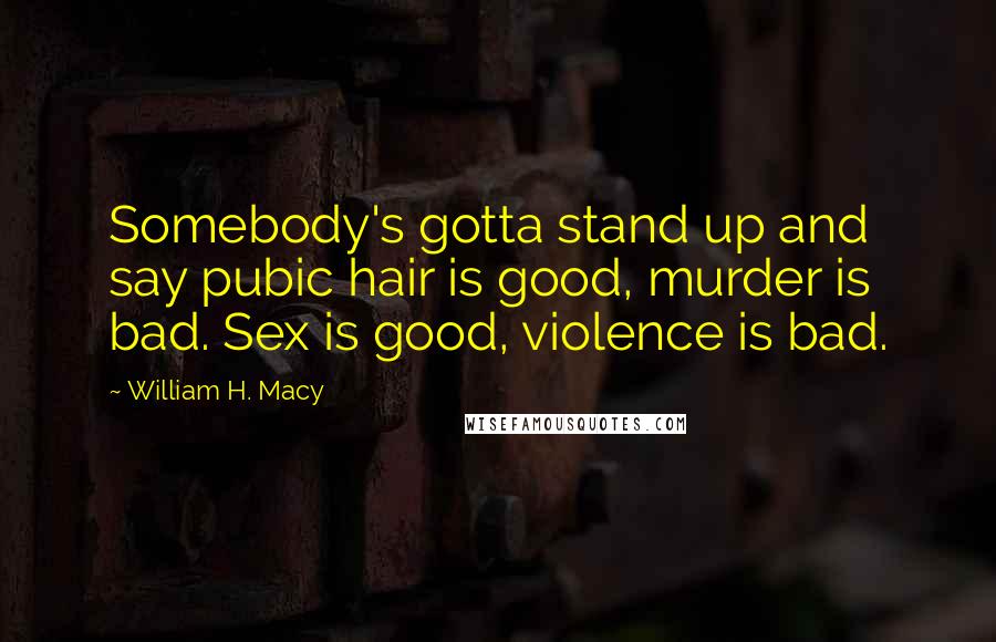 William H. Macy Quotes: Somebody's gotta stand up and say pubic hair is good, murder is bad. Sex is good, violence is bad.