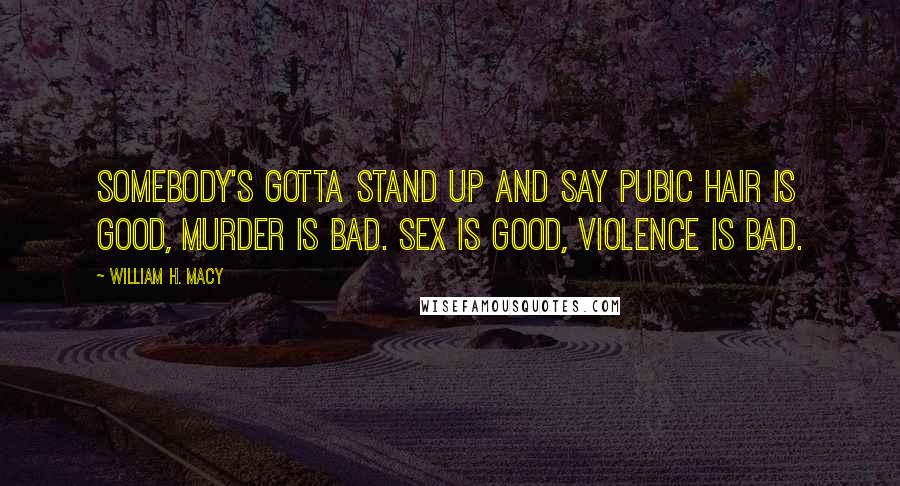 William H. Macy Quotes: Somebody's gotta stand up and say pubic hair is good, murder is bad. Sex is good, violence is bad.