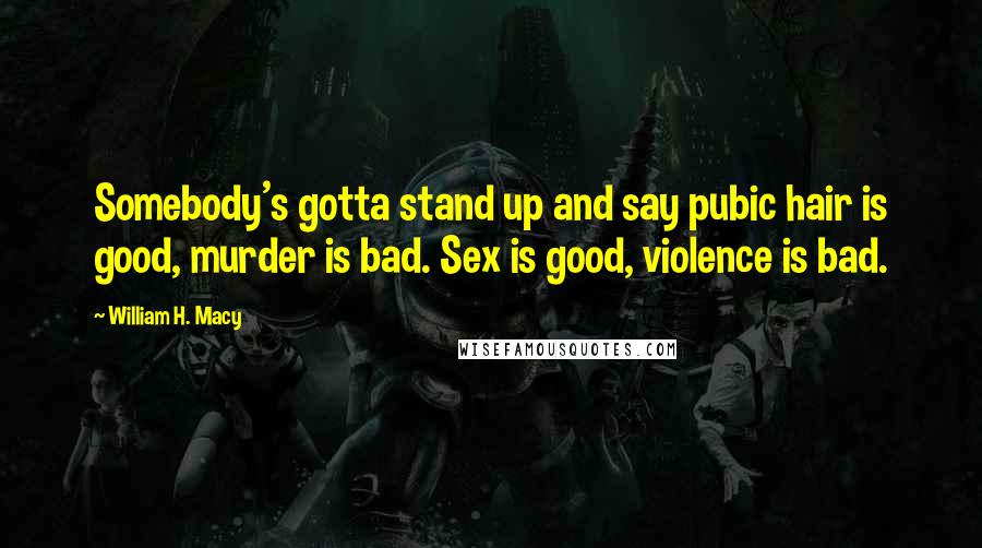 William H. Macy Quotes: Somebody's gotta stand up and say pubic hair is good, murder is bad. Sex is good, violence is bad.