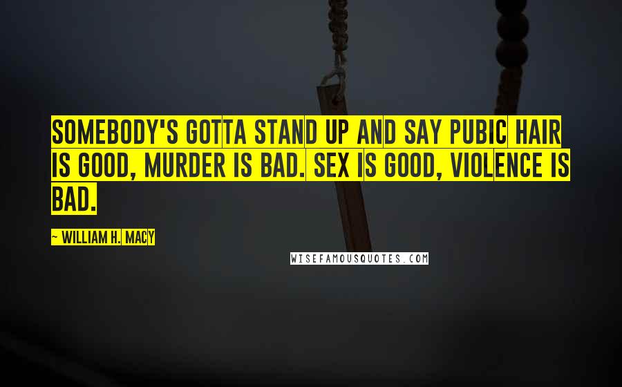 William H. Macy Quotes: Somebody's gotta stand up and say pubic hair is good, murder is bad. Sex is good, violence is bad.