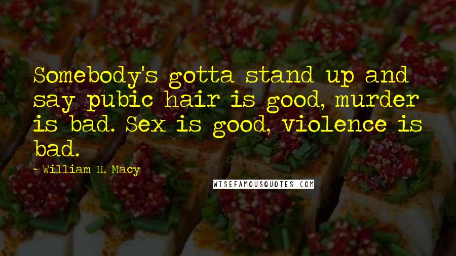 William H. Macy Quotes: Somebody's gotta stand up and say pubic hair is good, murder is bad. Sex is good, violence is bad.