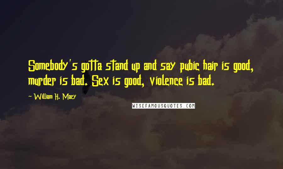 William H. Macy Quotes: Somebody's gotta stand up and say pubic hair is good, murder is bad. Sex is good, violence is bad.