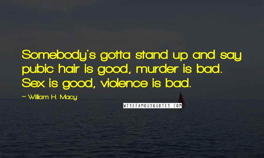 William H. Macy Quotes: Somebody's gotta stand up and say pubic hair is good, murder is bad. Sex is good, violence is bad.
