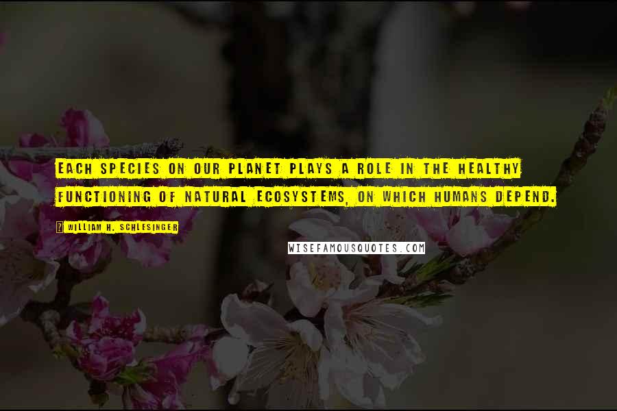 William H. Schlesinger Quotes: Each species on our planet plays a role in the healthy functioning of natural ecosystems, on which humans depend.