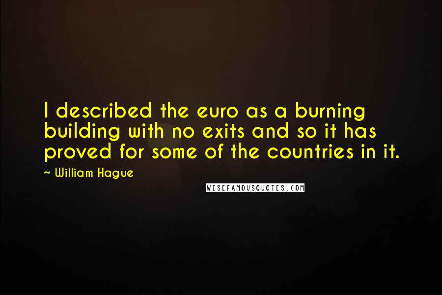 William Hague Quotes: I described the euro as a burning building with no exits and so it has proved for some of the countries in it.