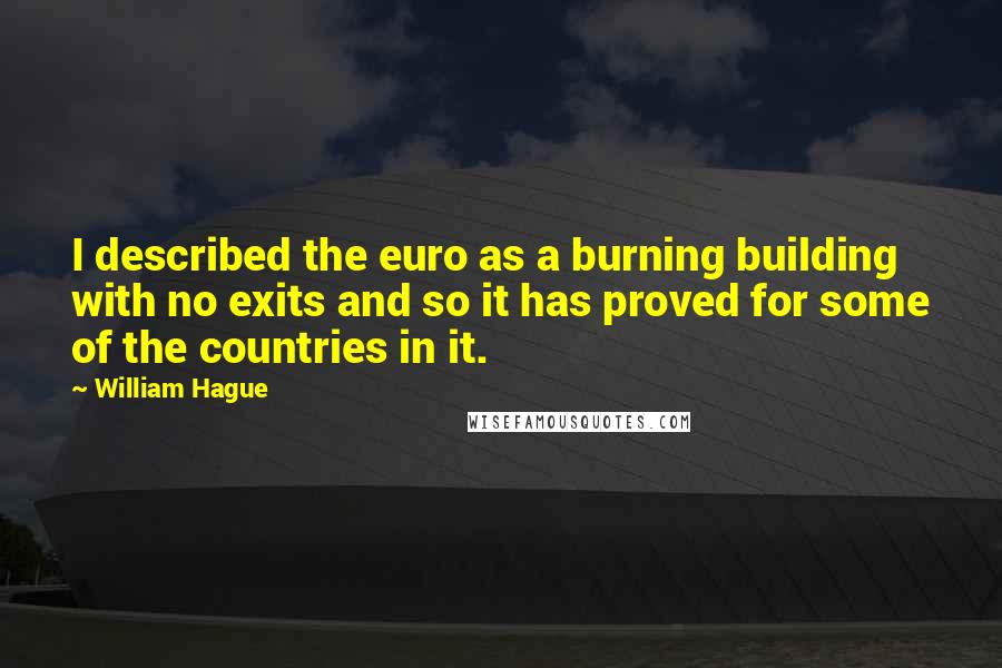 William Hague Quotes: I described the euro as a burning building with no exits and so it has proved for some of the countries in it.