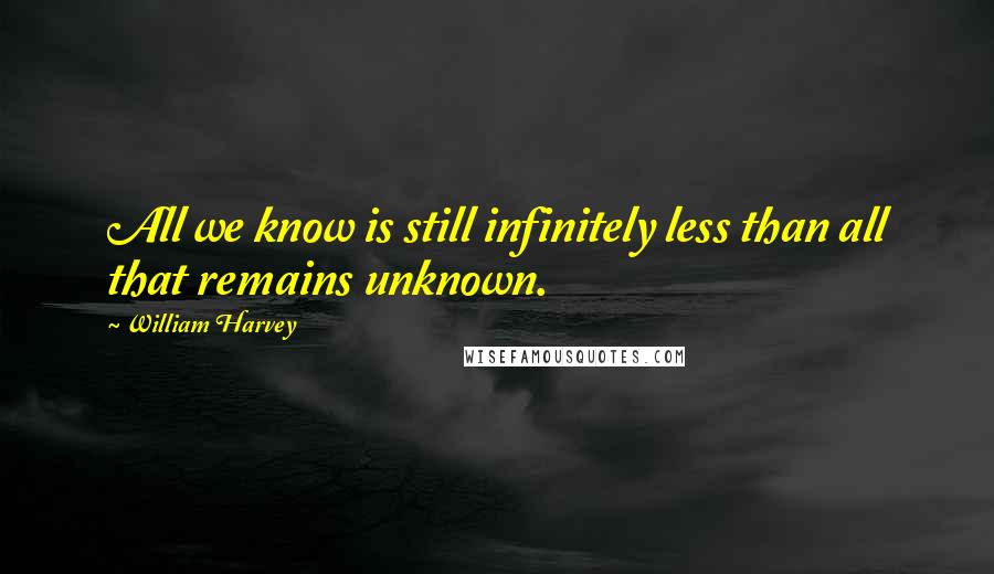 William Harvey Quotes: All we know is still infinitely less than all that remains unknown.