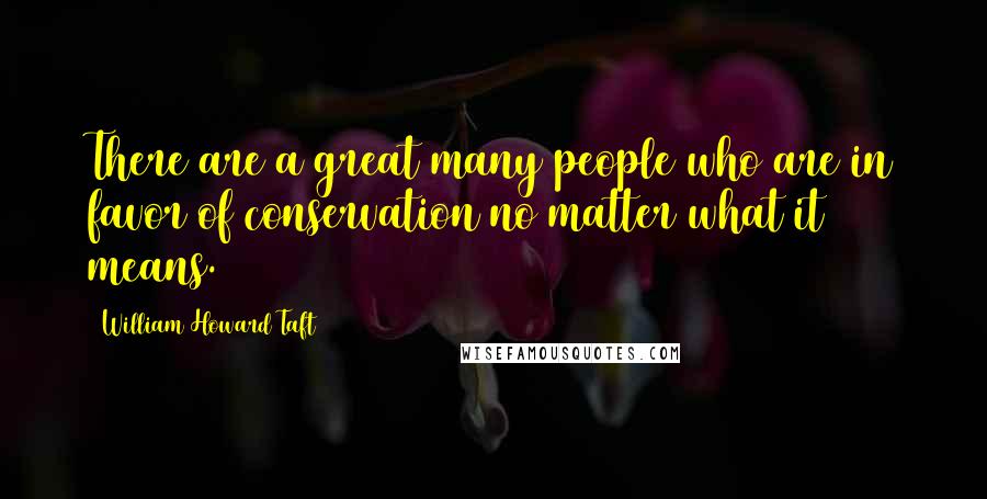 William Howard Taft Quotes: There are a great many people who are in favor of conservation no matter what it means.