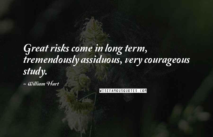 William Hurt Quotes: Great risks come in long term, tremendously assiduous, very courageous study.