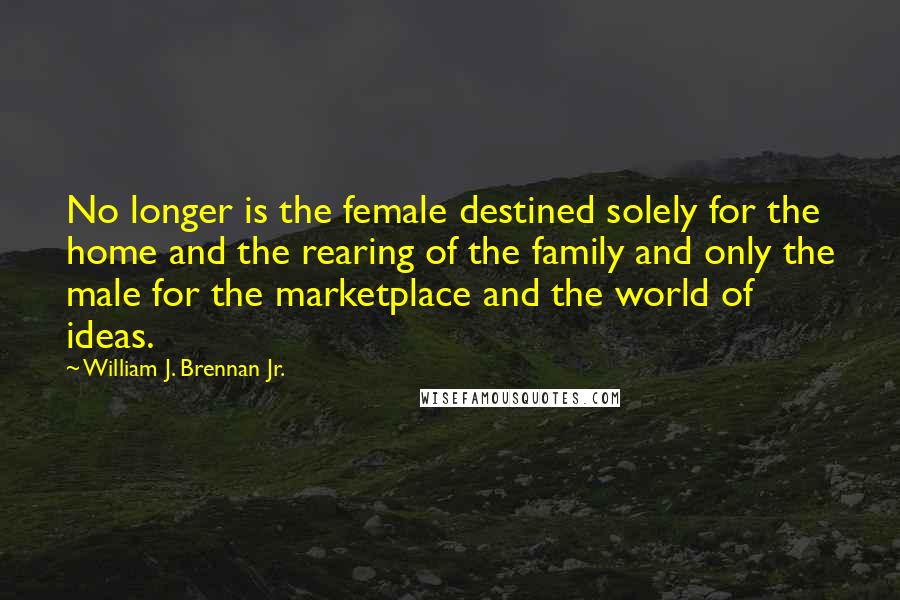William J. Brennan Jr. Quotes: No longer is the female destined solely for the home and the rearing of the family and only the male for the marketplace and the world of ideas.