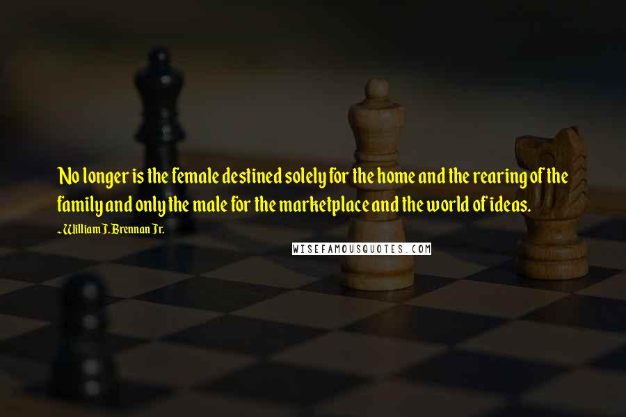 William J. Brennan Jr. Quotes: No longer is the female destined solely for the home and the rearing of the family and only the male for the marketplace and the world of ideas.