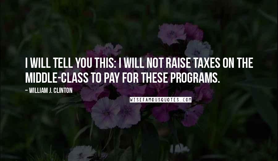 William J. Clinton Quotes: I will tell you this: I will not raise taxes on the middle-class to pay for these programs.