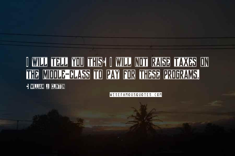 William J. Clinton Quotes: I will tell you this: I will not raise taxes on the middle-class to pay for these programs.