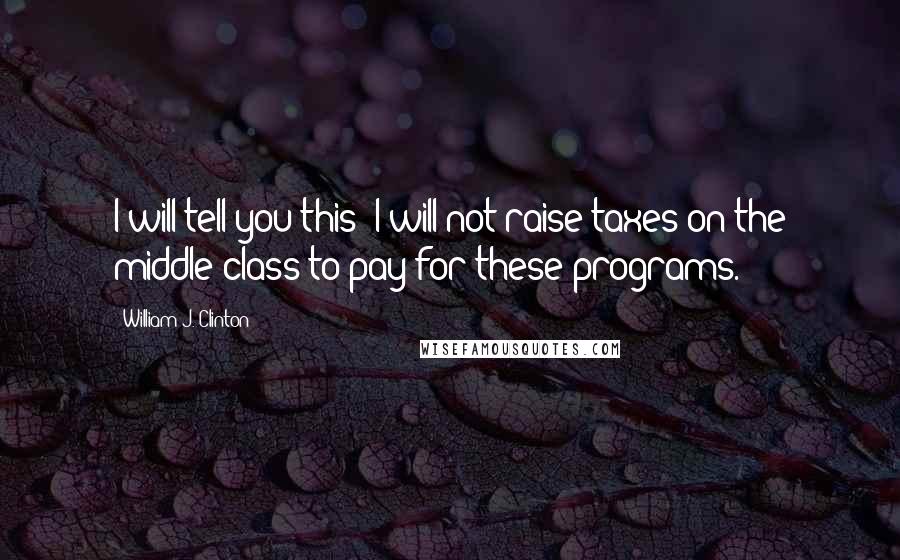 William J. Clinton Quotes: I will tell you this: I will not raise taxes on the middle-class to pay for these programs.