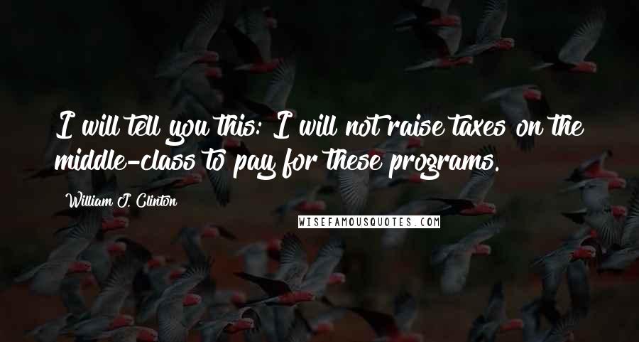 William J. Clinton Quotes: I will tell you this: I will not raise taxes on the middle-class to pay for these programs.