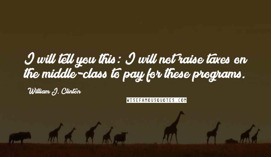 William J. Clinton Quotes: I will tell you this: I will not raise taxes on the middle-class to pay for these programs.