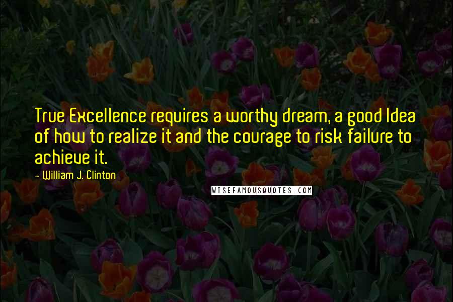 William J. Clinton Quotes: True Excellence requires a worthy dream, a good Idea of how to realize it and the courage to risk failure to achieve it.